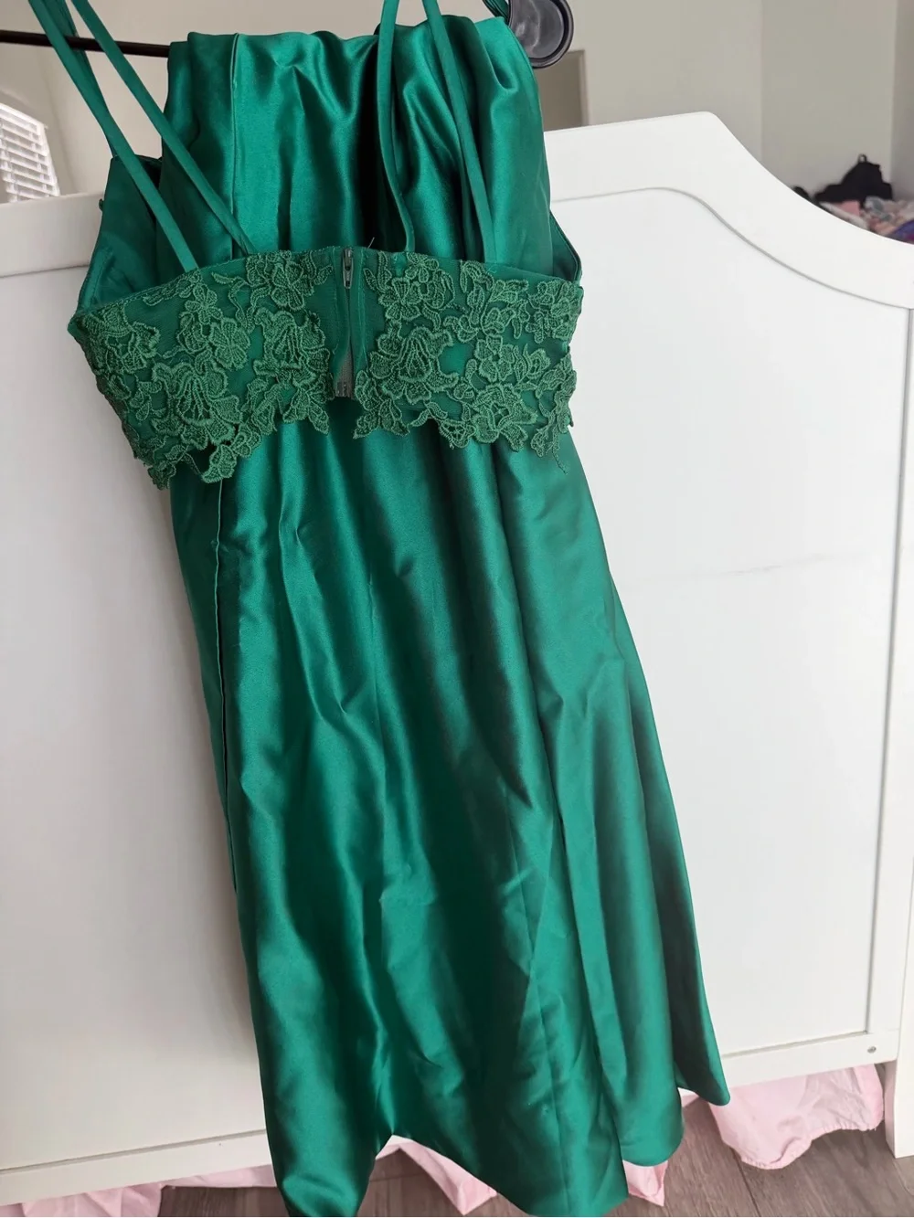 Emerald Lace Bodice Satin Dress